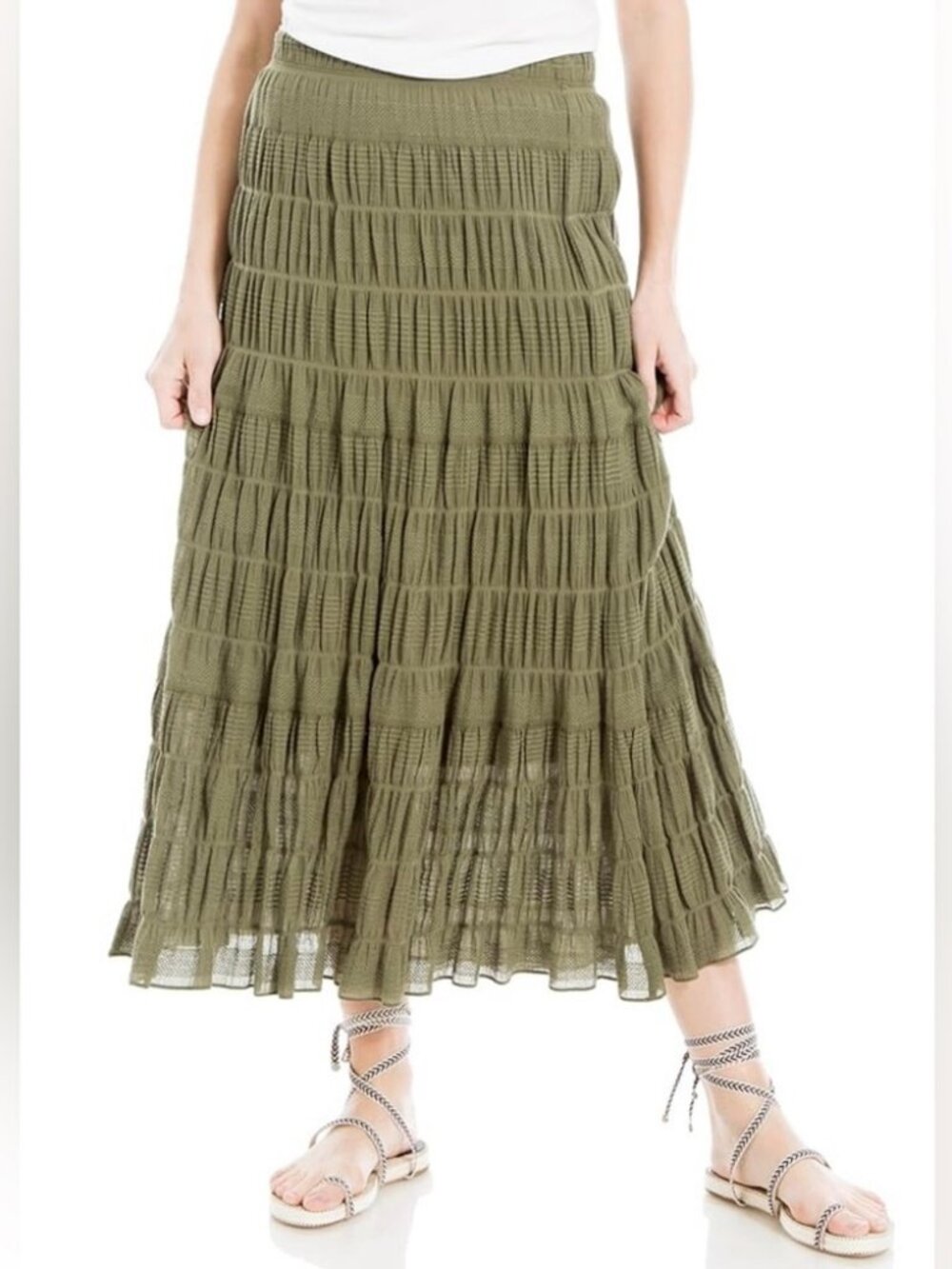 NWT Max Studio Textured Midi Skirt Army Size XL